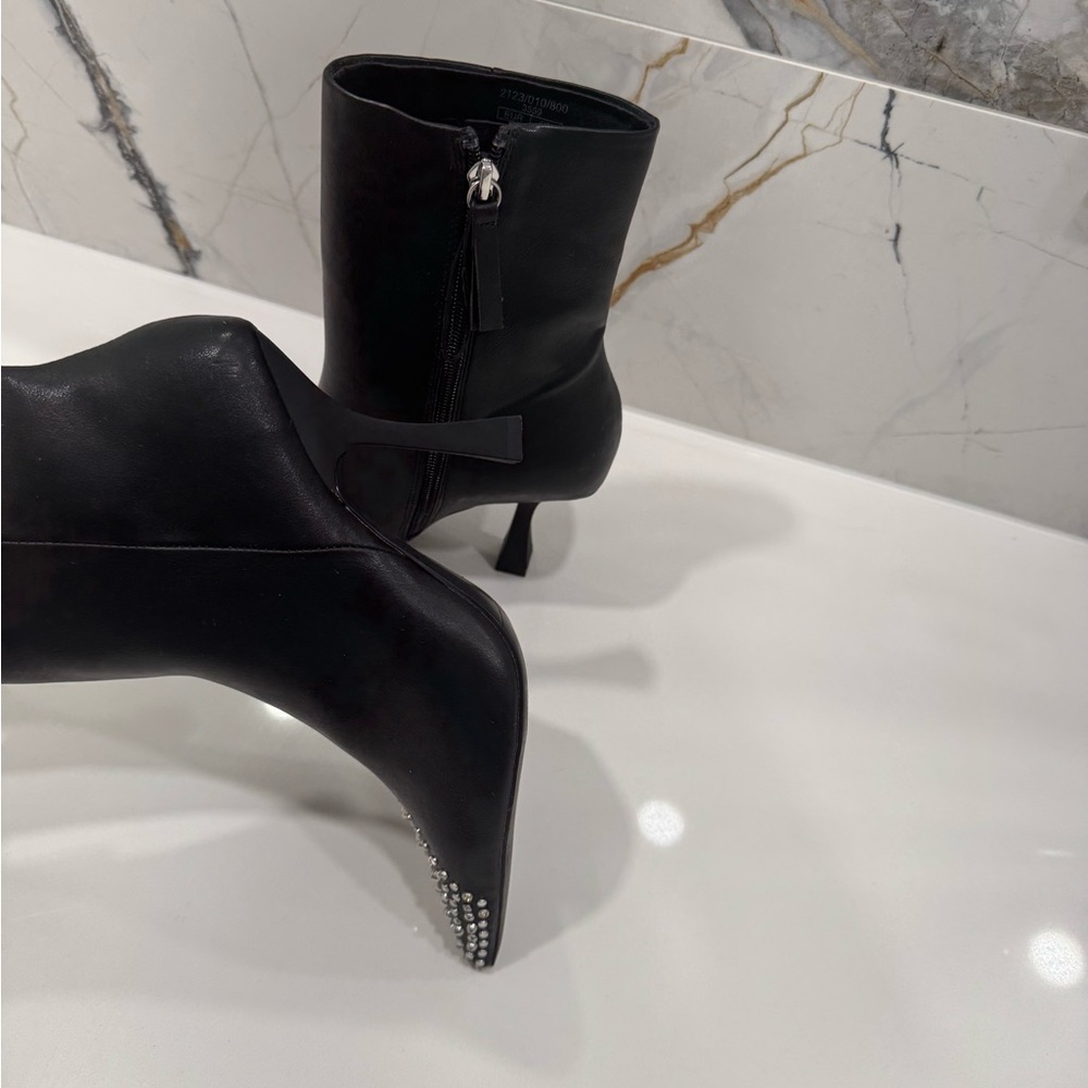 Zara Black Heeled Boots with Silver Accents